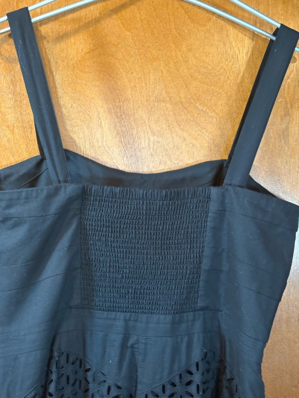 White House Black Market Black Midi Dress with Eyelet Chevron Panels - Picture 5 of 8